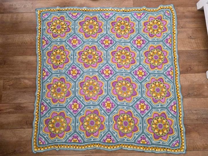 ️Gehaakte deken/plaid Persian tiles. Katoen., Hobby en Vrije tijd, Breien en Haken, Zo goed als nieuw, Haken, Overige typen, Ophalen of Verzenden