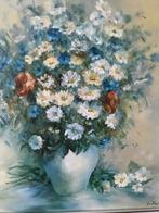 Gesigneerd groot bloemenschilderij met lijst, Antiek en Kunst, Kunst | Schilderijen | Klassiek, Ophalen