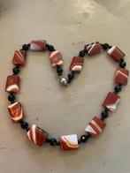 Vintage retro glaskralen ketting gitten kraal design collier, Ophalen of Verzenden, Zo goed als nieuw, Bruin, Overige materialen