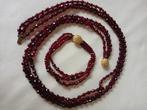 Snoer en armband Granaten, 3 rijig, 63.5 en 20.5 cm, Sieraden, Tassen en Uiterlijk, Kettingen, Verzenden, Gebruikt, Rood, Steen of Mineraal