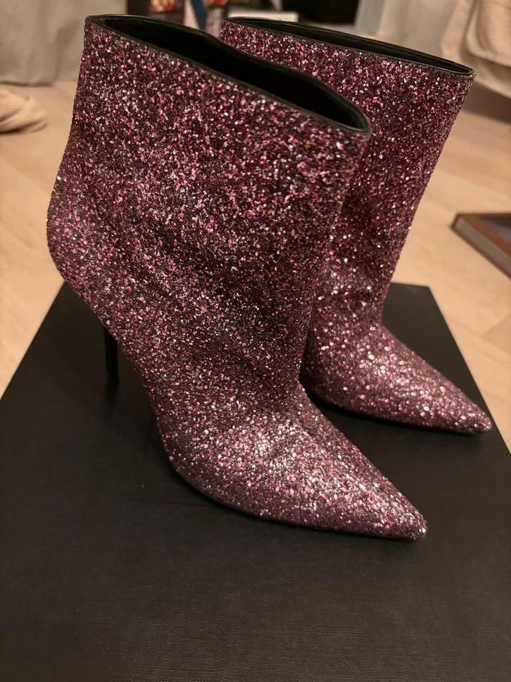 Saint Laurent Glitter Laarzen - Maat 36, Kleding | Dames, Schoenen, Zo goed als nieuw, Lage of Enkellaarzen, Roze, Ophalen of Verzenden