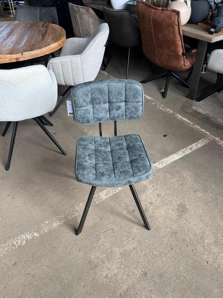 Eetkamerstoel blauw/antraciet !outlet korting!, Huis en Inrichting, Stoelen, Nieuw, Eén, Leer, Metaal, Grijs, Ophalen