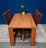 Houten eethoek met 4 stoelen, Ophalen, Gebruikt, 4 tot 6 stoelen