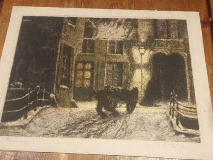 Ets van Man met trekkar in Mechelen. Nr 64. Albert Geudens, Antiek en Kunst, Kunst | Etsen en Gravures, Ophalen
