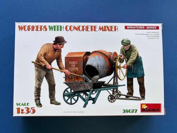 MiniArt	38077	Workers With Concrete Mixer	1/35, Hobby en Vrije tijd, Modelbouw | Figuren en Diorama's, Nieuw, 1:35 tot 1:50, Ophalen of Verzenden