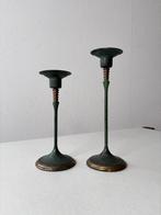 Set Italiaanse kandelaars groen brons jaren 80, Gebruikt, Brons of Koper, Ophalen of Verzenden, Kandelaar