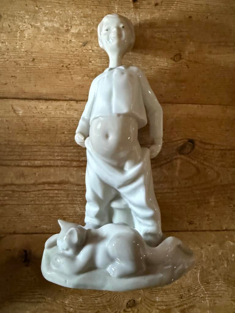 Nao Lladro Rosal Porseleinen Beeldje Jongen met Kat, Ophalen of Verzenden