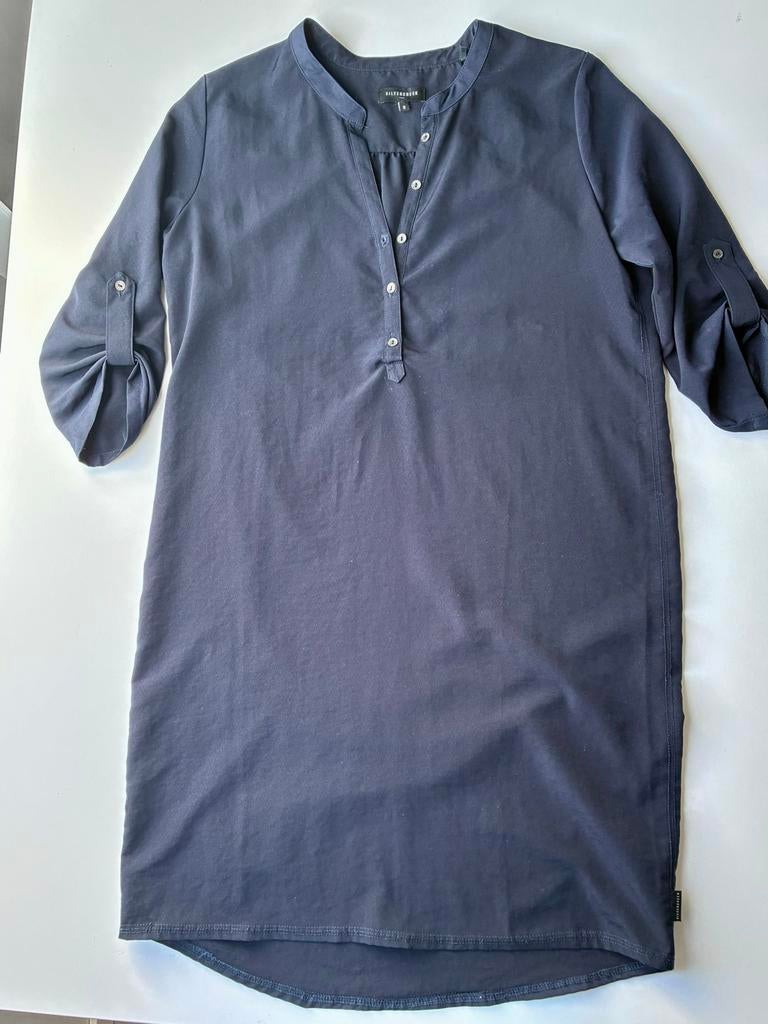 Silvercreek Donkerblauwe blousejurk met oprolbare mouwen, Blauw, Ophalen of Verzenden, Maat 36 (S), Gedragen