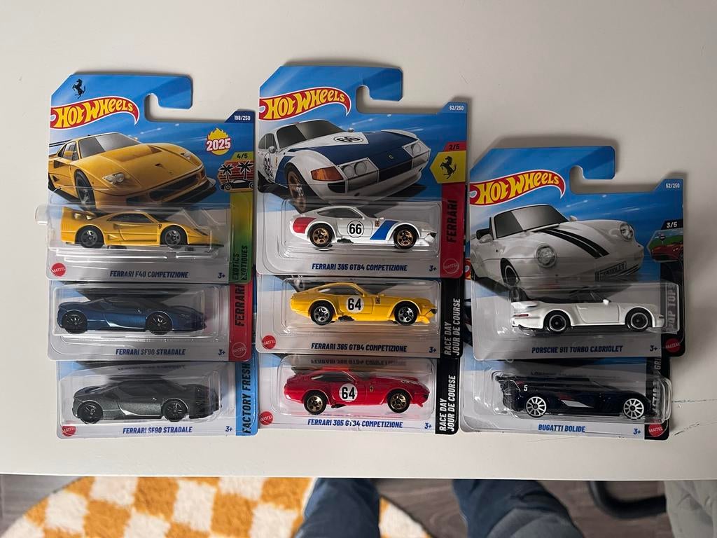 8 Hot Wheels auto's, Ferrari, Porsche, Bugatti, Ophalen, Nieuw, Auto