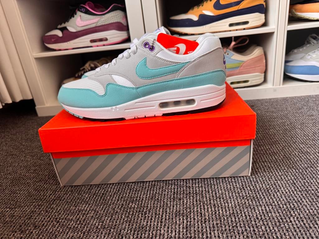 Nike Air Max 1 Anniversary Aqua maat 44.5 Nieuw!, Ophalen of Verzenden, Zo goed als nieuw, Wit