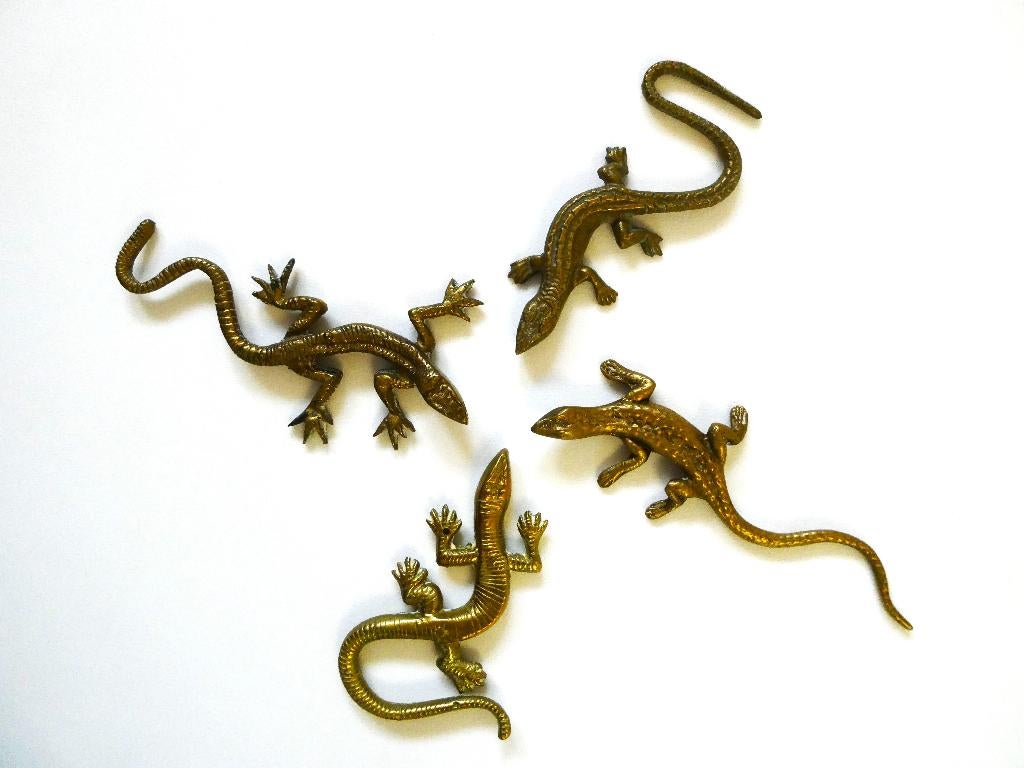 4 Decoratieve messing hagedissen / salamanders, Ophalen of Verzenden