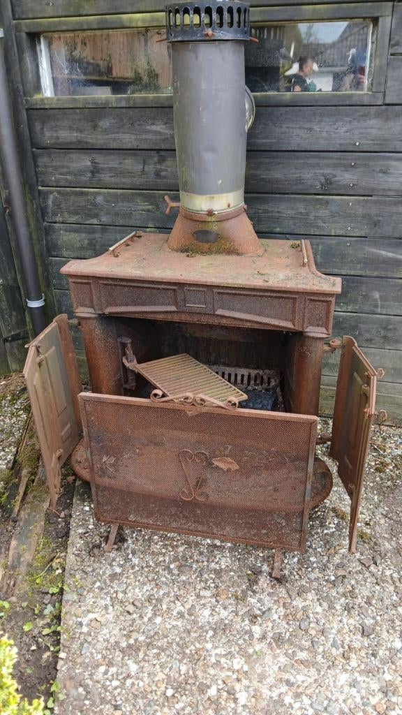 Oude Franklin haard met grillrooster en vonkenvanger, Ophalen, Gebruikt, Vrijstaande haard, Houthaard