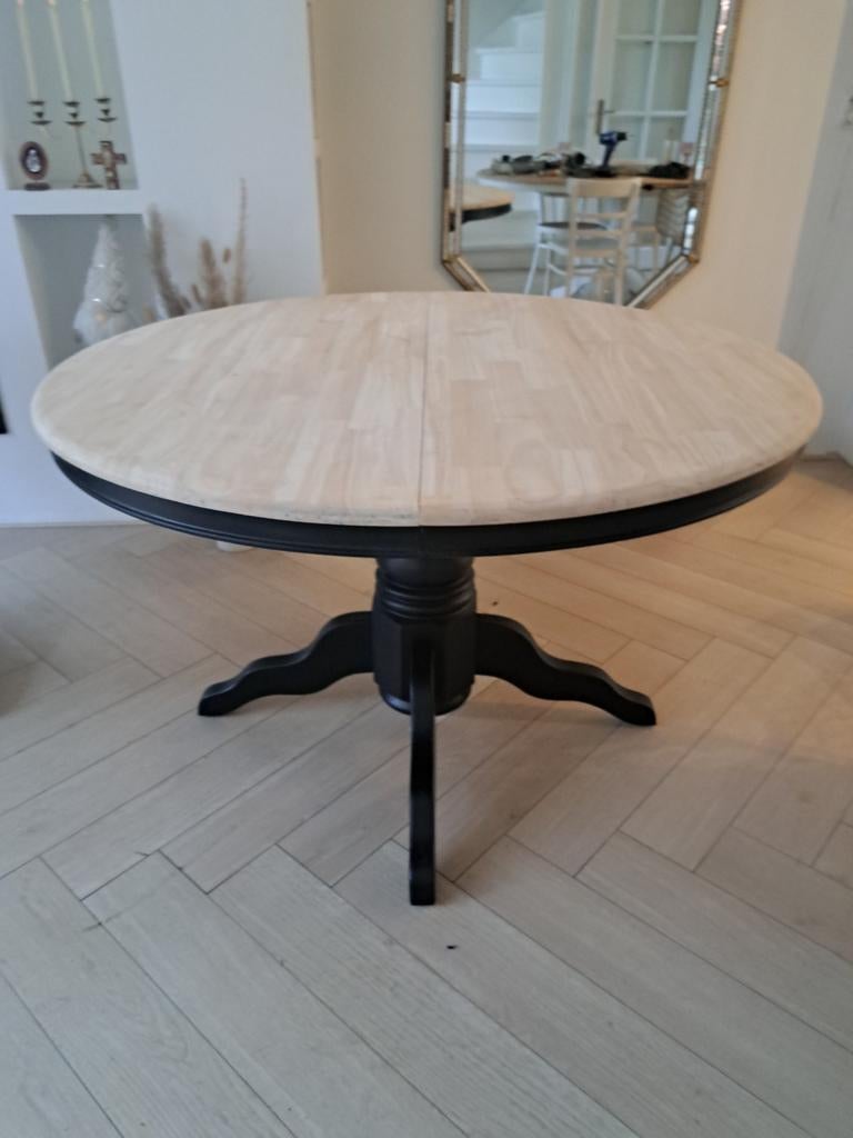 ronde uitschuifbare bolpoot eettafel in landelijke style, Huis en Inrichting, Tafels | Salontafels, 100 tot 150 cm, Ophalen of Verzenden