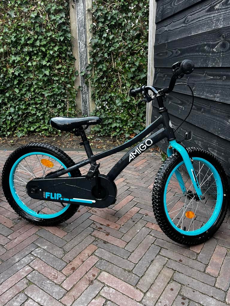 Amigo Flip Kinderfiets  - Zwart/Turquoise, Ophalen of Verzenden, Gebruikt, Terugtraprem, 16 tot 20 inch