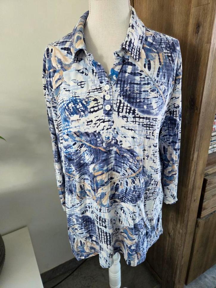 Marinello poloshirt XL - Blauw/Wit met print, Kleding | Dames, T-shirts, Gedragen, Maat 46/48 (XL) of groter, Blauw, Lange mouw
