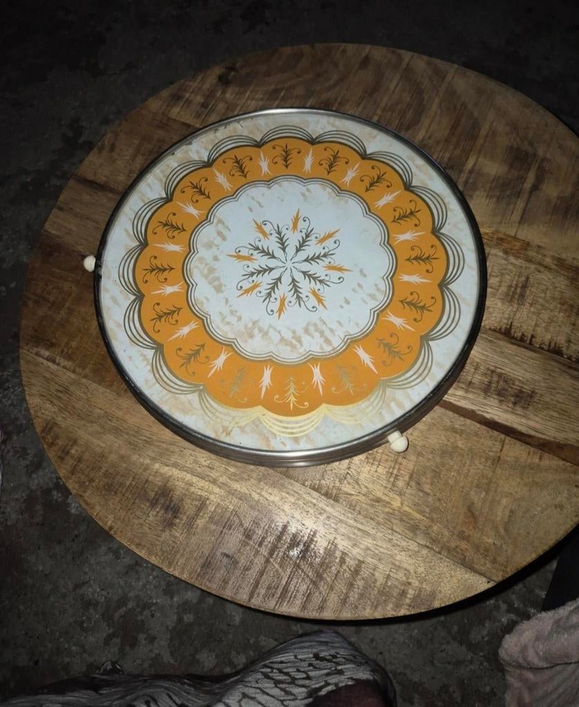 Vintage Lazy Susan Taartenplateau - Oranje/Goud Decor, Huis en Inrichting, Ophalen of Verzenden