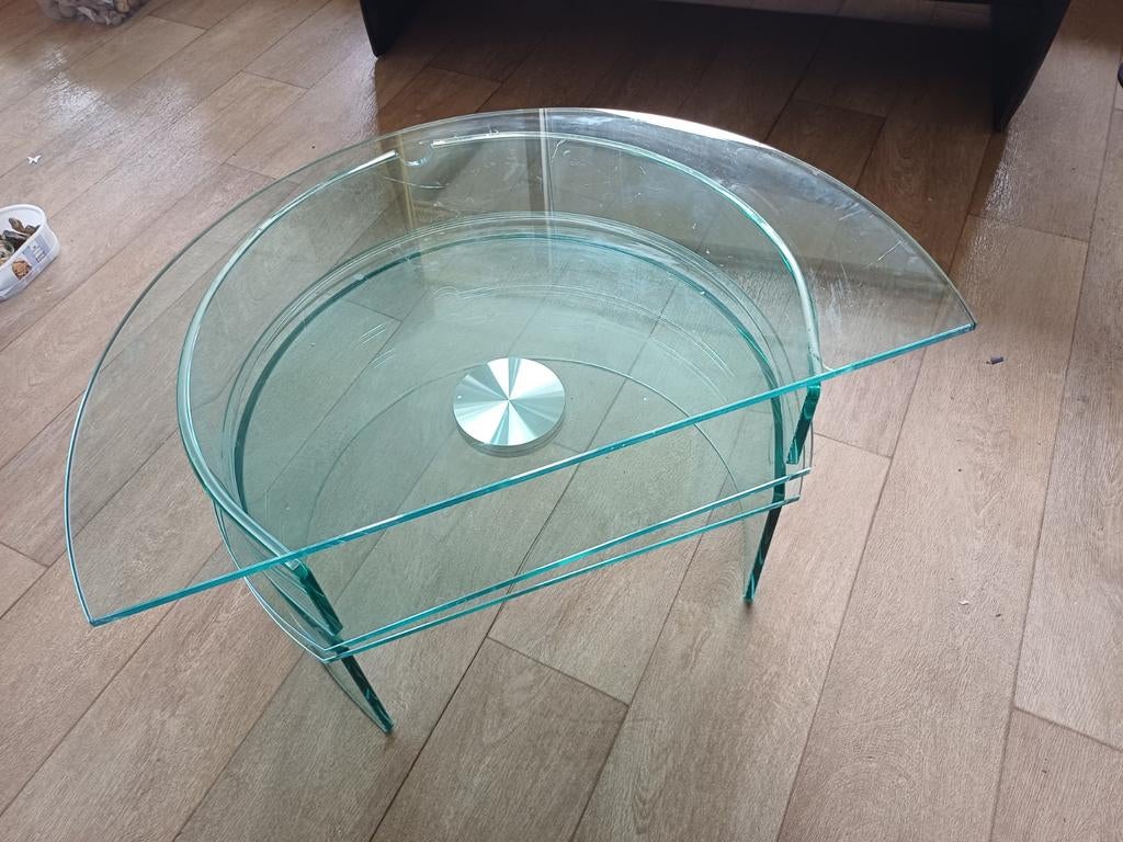 Design glazen tv-tafel / bijzettafel - 44 cm hoog, Huis en Inrichting, Tafels | Salontafels, Ophalen, Modern design, Gebruikt