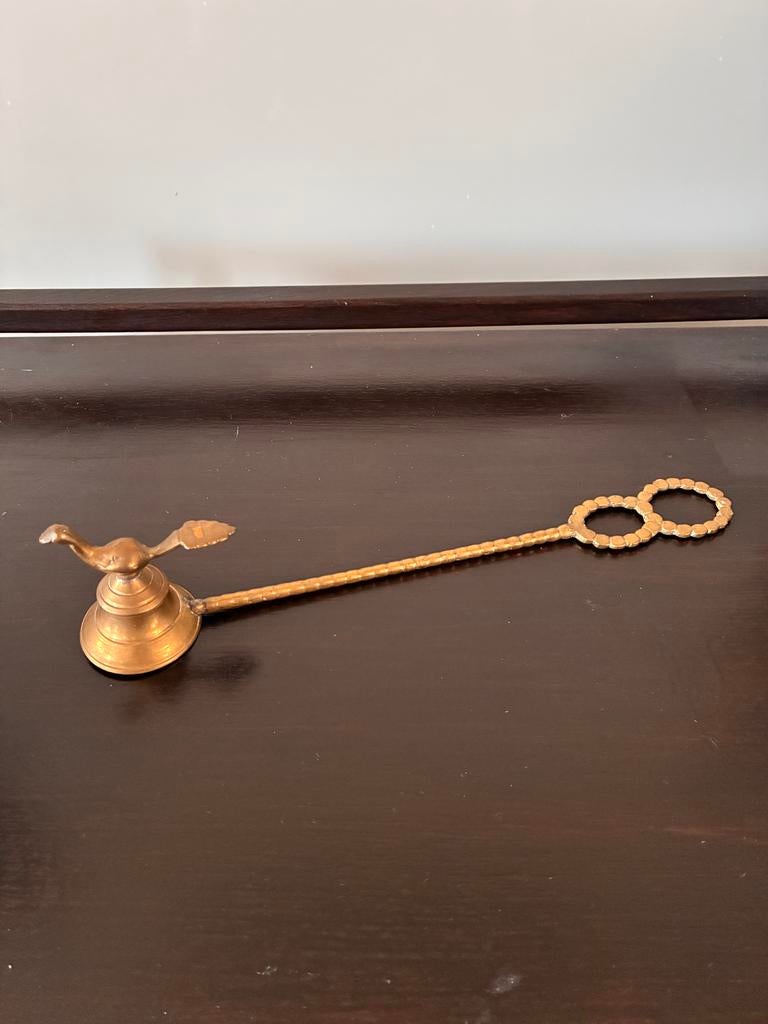 Antieke Messing Kaarsendover met Vogelmotief, Ophalen of Verzenden, Koper of Brons