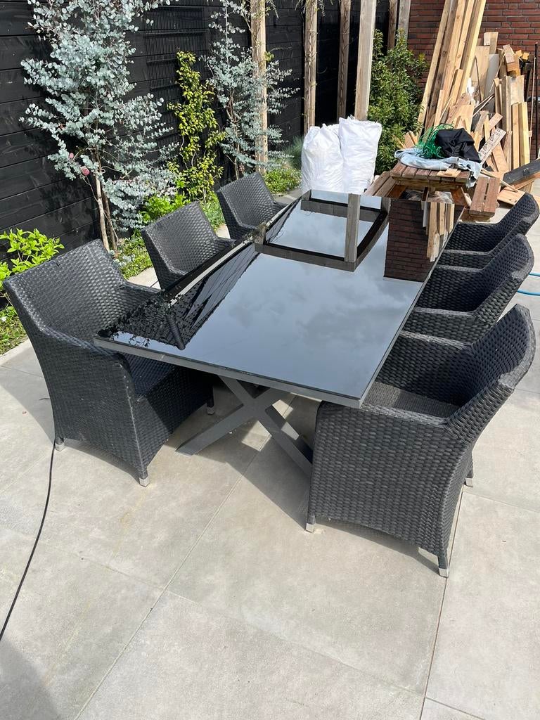 Tuintafel met 6 stoelen, Tuin en Terras, Tuinsets en Loungesets, Ophalen, Gebruikt, Eettafel, 6 zitplaatsen