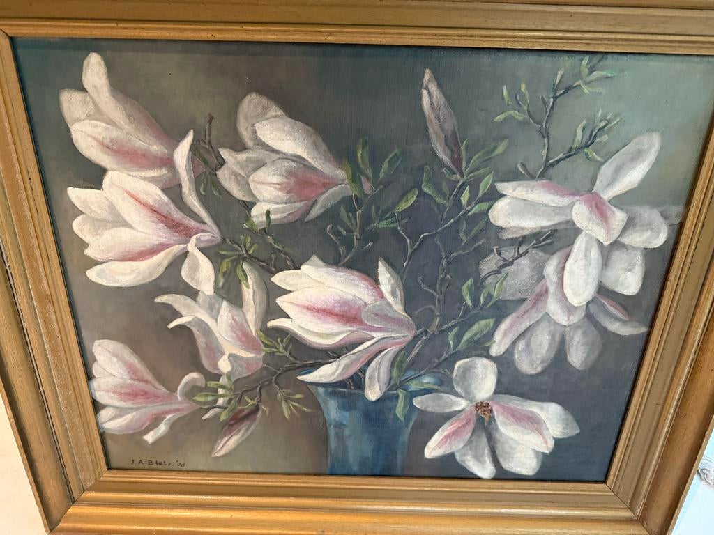 Schilderij A.J.Bletz, Magnoliabloemen op doek,, Antiek en Kunst, Ophalen