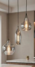 Hanglamp zilver smoke glas druppel vorm 3 lichts, Ophalen of Verzenden, Nieuw, Glas, 75 cm of meer