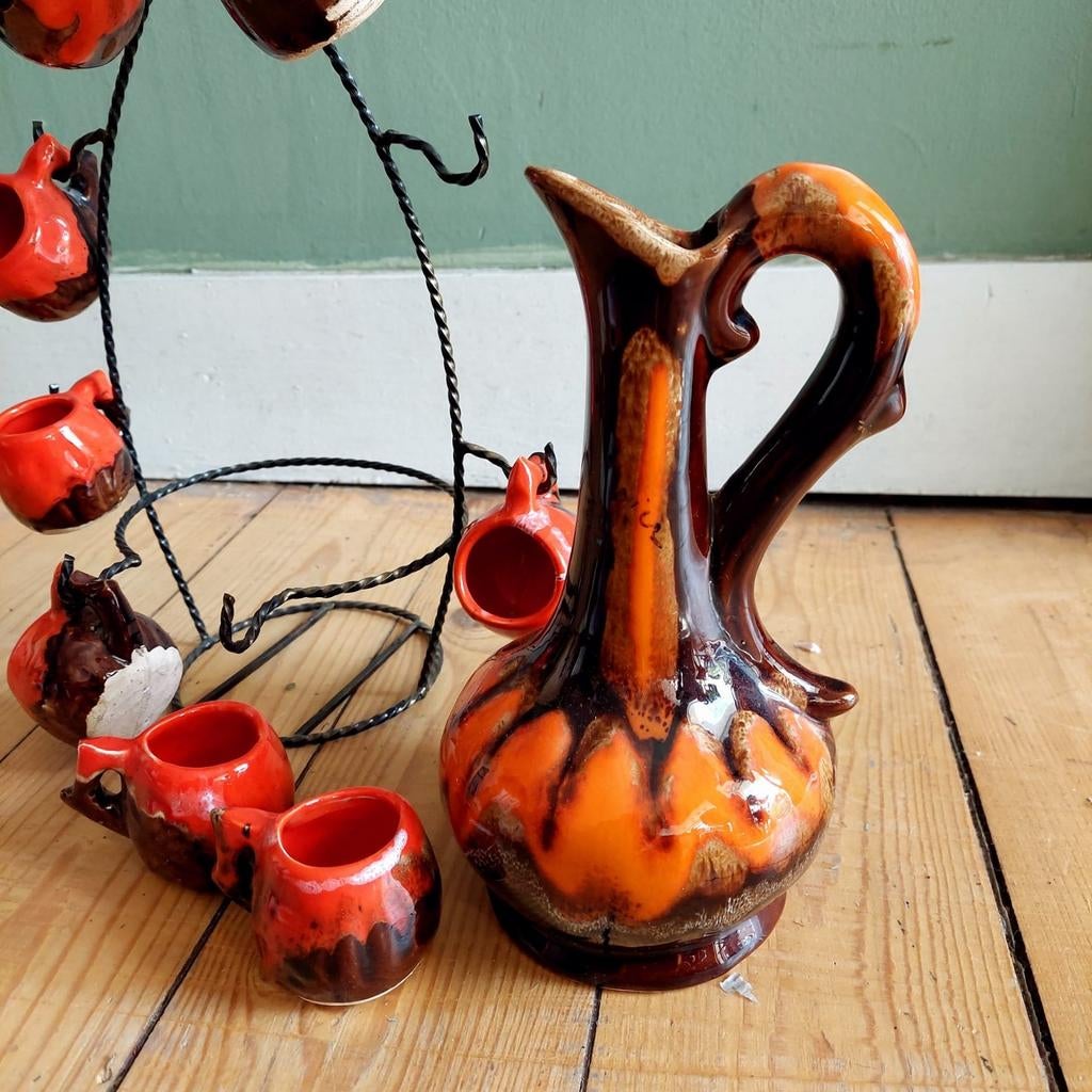 Lucky Vintage "fat lava" likeurset keramiek stijl Vallauris, Ophalen of Verzenden, Huis en Inrichting