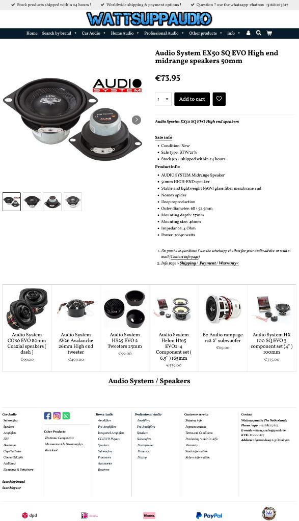 Audio System EX50 SQ EVO High end midrange speakers 50mm, Info@optimount.nl, Nieuw, Ophalen of Verzenden, Anholtseweg 48A 7091 HB DINXPERLO