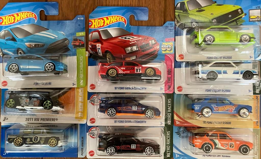 Hot Wheels 1/64 Ford: Fiesta, Focus, Escort, Anglia, Sierra, Ophalen of Verzenden, Zo goed als nieuw, Auto