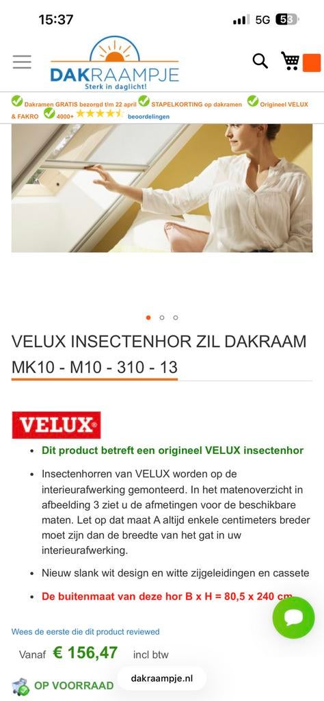 Twee keer een hor voor lekux dakraam ZIL MK10 M10 0000SWL, Twee personen, Cadeaubon