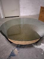 Salontafel: glas met zwart staal, Huis en Inrichting, Tafels | Salontafels, Ophalen, Gebruikt, 50 tot 100 cm, 50 tot 100 cm