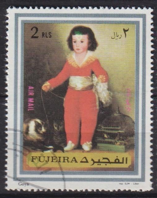 Fujeira 1967 Schilderij Manuel Osorio naar Goya kind, Verzenden, Gestempeld, Overige thema's