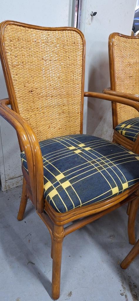 Rotan manou eetkamerstoelen jr '70-'80, Huis en Inrichting, Stoelen, Gebruikt, Vier, Bruin, Ophalen