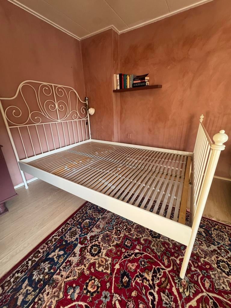 Ikea Learvik 2 persoonsbed met lattenbodem, Gebruikt, Wit, Tweepersoons, 200 cm