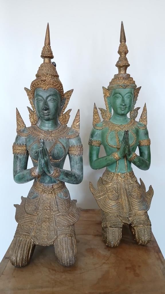 Grote oude zware bronzen Thep Phanoms tempelwachters, Ophalen, Gebruikt