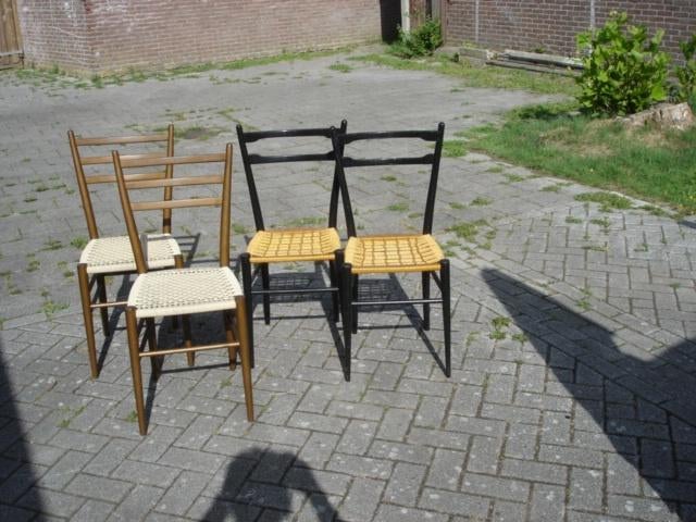 4st VINTAGE HOUTEN STOELEN | GIO PONTI STIJL, Ophalen, Gebruikt, Bruin, Hout