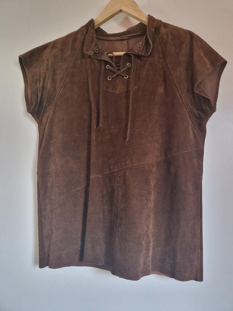 Wild lederen dames broekpak, Ophalen, Bruin, Maat 36 (S), Lang