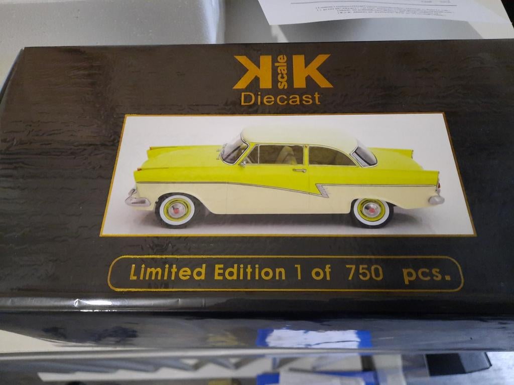 KK Scale Ford Taunus 17M P2 1957 Geel/Wit Limited Edition, Hobby en Vrije tijd, Modelauto's | 1:18, Ophalen of Verzenden