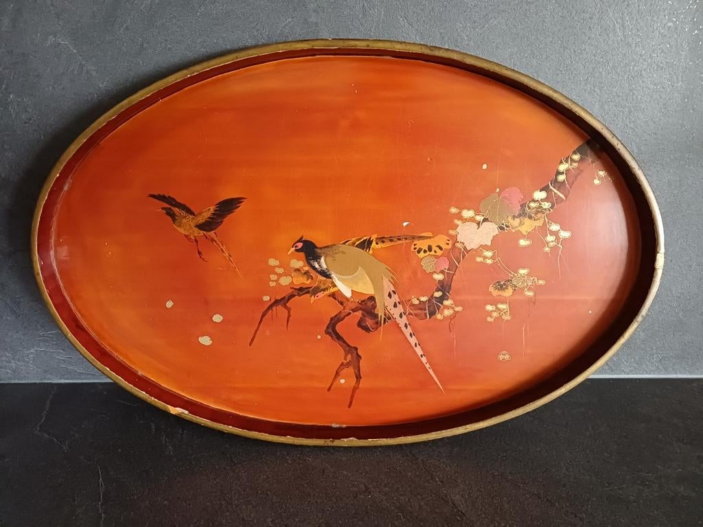 Groot Antiek Japans Ovaal Dienblad Urushi Lakwerk voor € 25, Ophalen