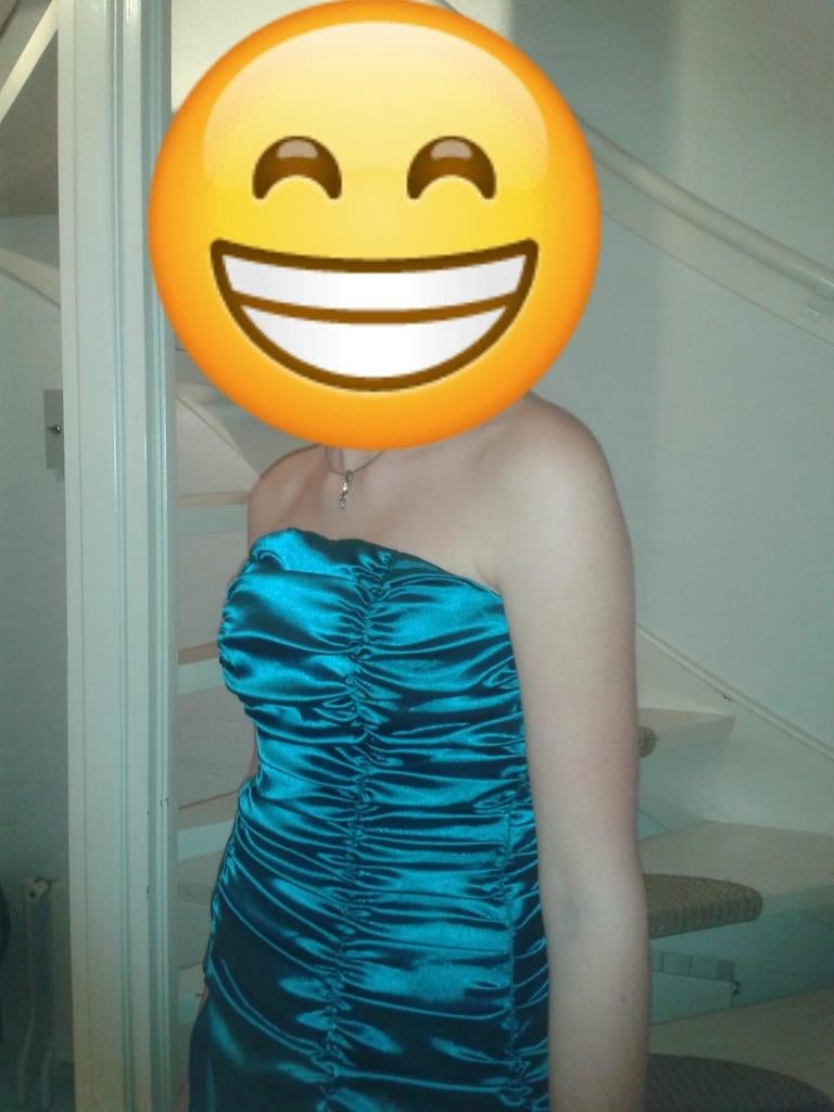 Galajurk maat 38-40 (medium) blauw satijn, Maat 38/40 (M), Galajurk, Blauw, Ophalen of Verzenden