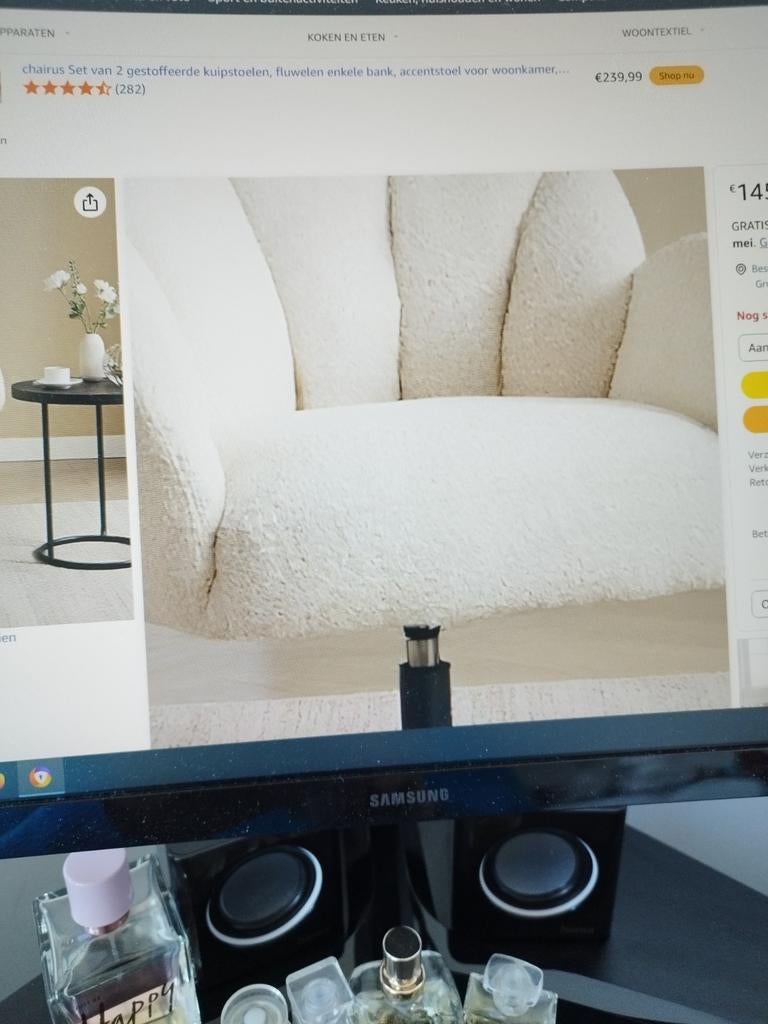 Nieuwe Witte TEDDY Vlinder draaifauteuil, zit nog in doos, Huis en Inrichting, Fauteuils, Ophalen, Nieuw