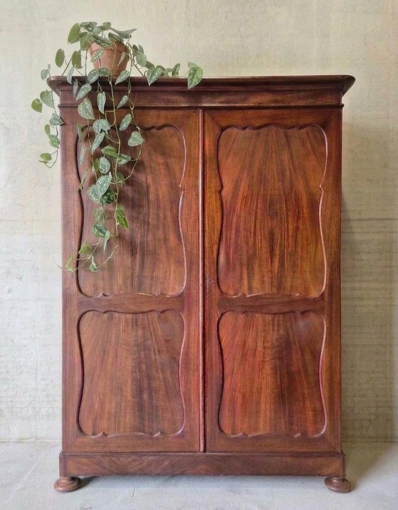 Antieke XL brocante Biedermeier meidenkast vintage hang kast, Ophalen of Verzenden