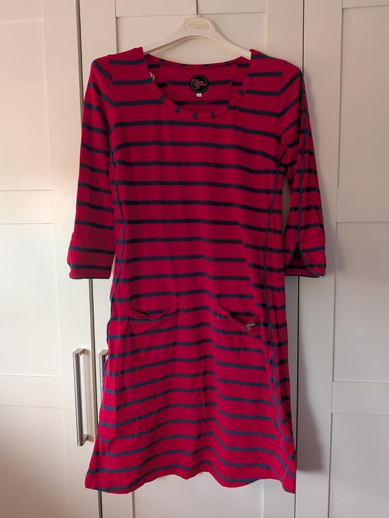 Tante Betsy jurk rood blauw gestreept maat L, Ophalen of Verzenden
