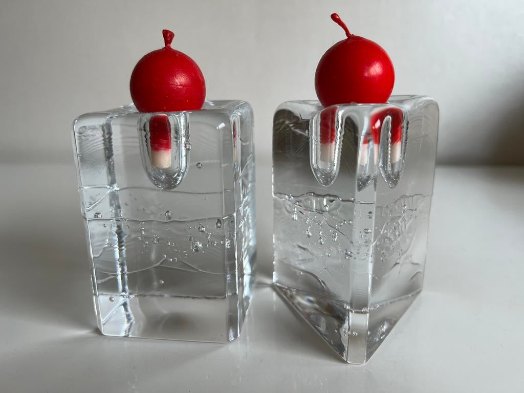 2 Iittala Arkipelago Glas Kandelaar Driehoek Timo Sarpaneva, Ophalen of Verzenden, Zo goed als nieuw, Overige materialen, Minder dan 25 cm