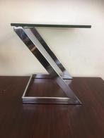 Gebra bijzet tafel. Chroom met gehard glasplaat, Ophalen of Verzenden, Rond, Minder dan 55 cm, 45 tot 60 cm