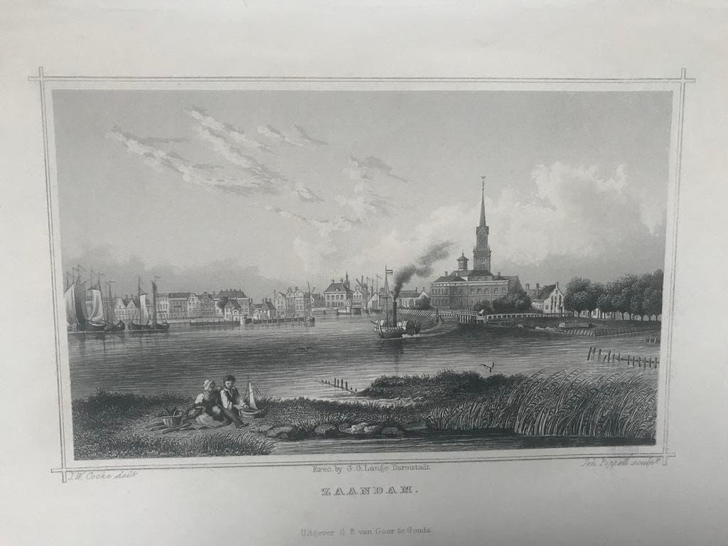 Zaandam, or. staalgravure 1860, Johann Poppel, afb. 16x11cm., Antiek en Kunst, Kunst | Etsen en Gravures, 1800 - 1899, Stadsgezicht