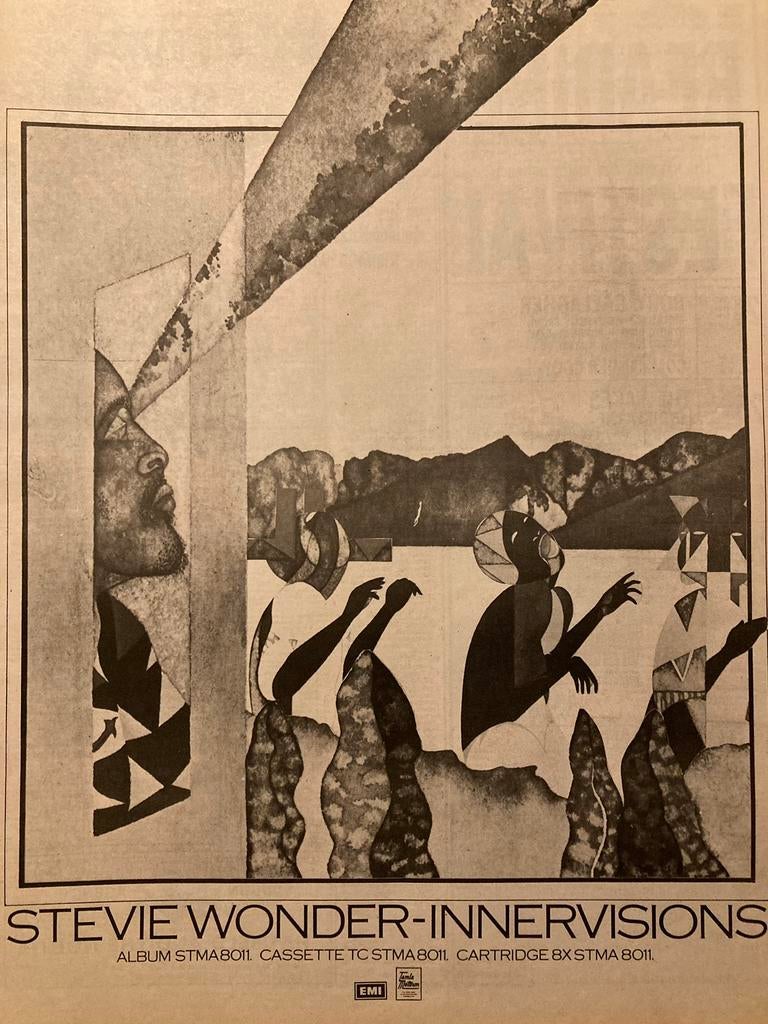 Paginagrote A3 advertentie STEVIE WONDER Innervisions relea, Cd's en Dvd's, Ophalen of Verzenden