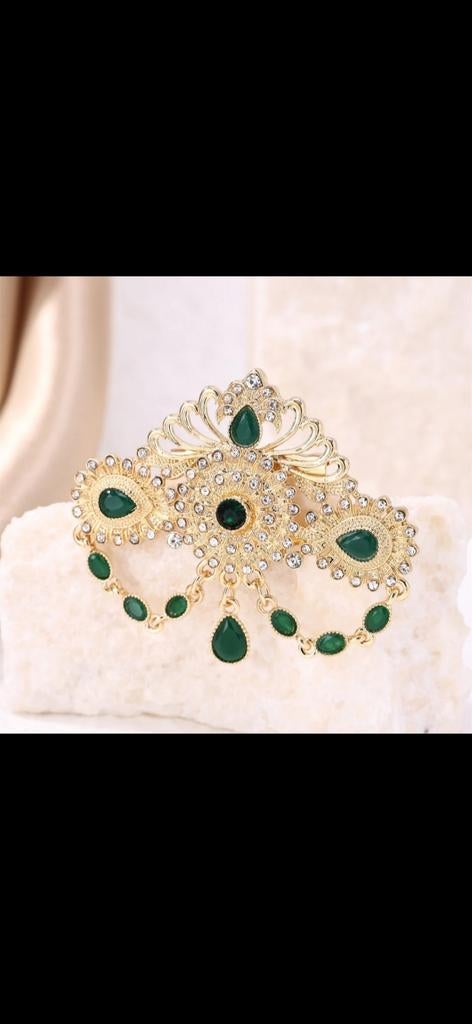 Nieuwe Broche met Groene Stenen en Strass, Overige materialen, 4 tot 7 cm, Met edelsteen, Nieuw