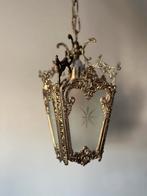 Antieke gouden messing hanglamp, Ophalen of Verzenden, Gebruikt, Glas, Antiek