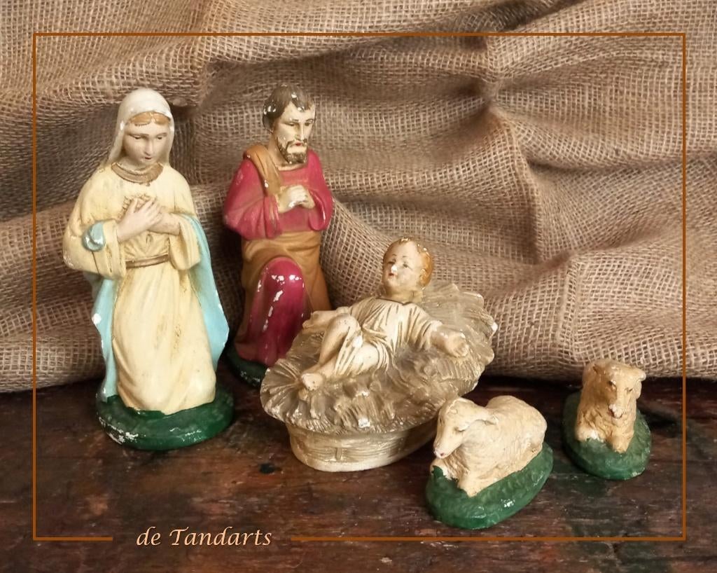 Antieke Kribbe, met Maria  en Jozef – rond 1900, Diversen, Kerst, Ophalen of Verzenden