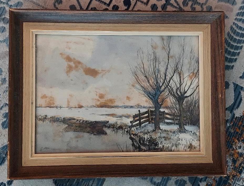 Schilderij - Aquarel- Gerard Altmann, Antiek en Kunst, Ophalen of Verzenden